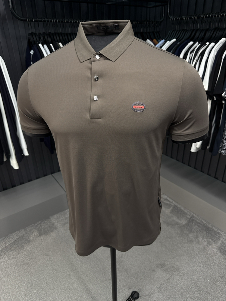 İthal PRADA Polo Yaka Kırışmayan Kumaş (0120-Kahve)