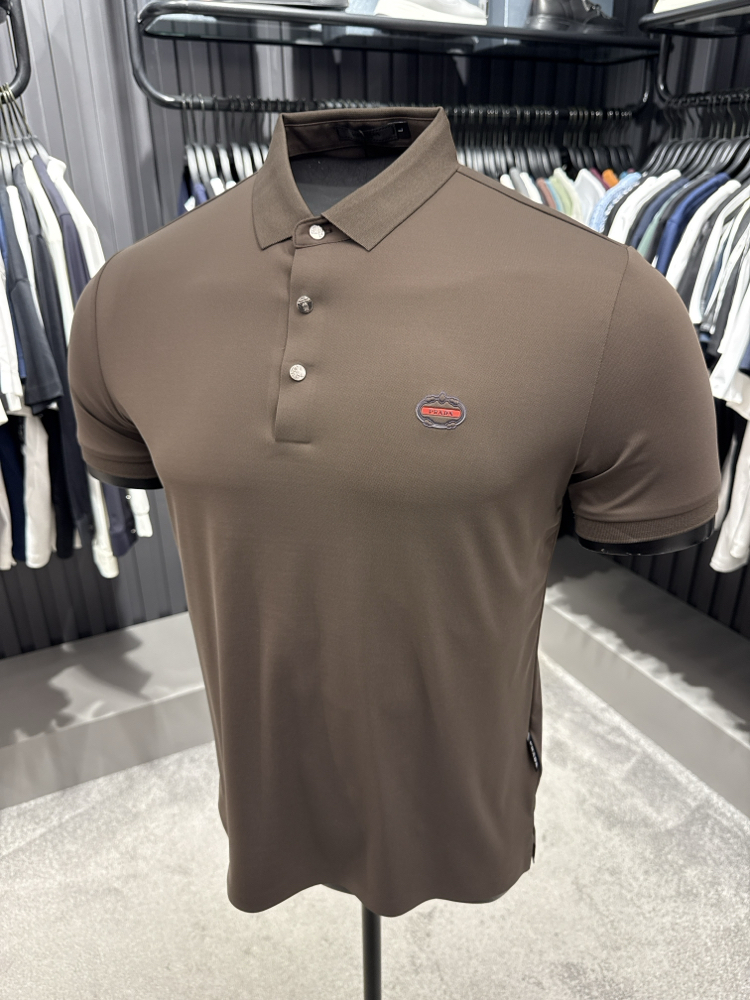 İthal PRADA Polo Yaka Kırışmayan Kumaş (0120-Kahve)