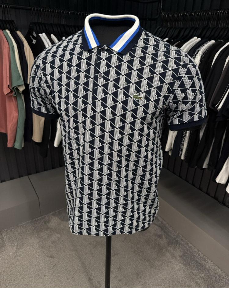 Monogram Desenli  Detaylı Polo Yaka(10002-Lacivert)