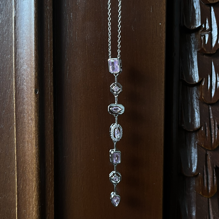 pembe taşlı silver y kolye