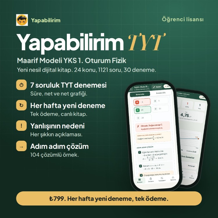 Ben Fizik Yapabilirim TYT – Maarif YKS 1. Oturum Fizik Dijital Kitap (Öğrenci Lisansı)