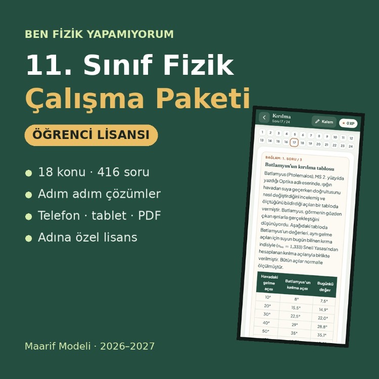 BFY 11. Sınıf Fizik – Öğrenci Lisansı