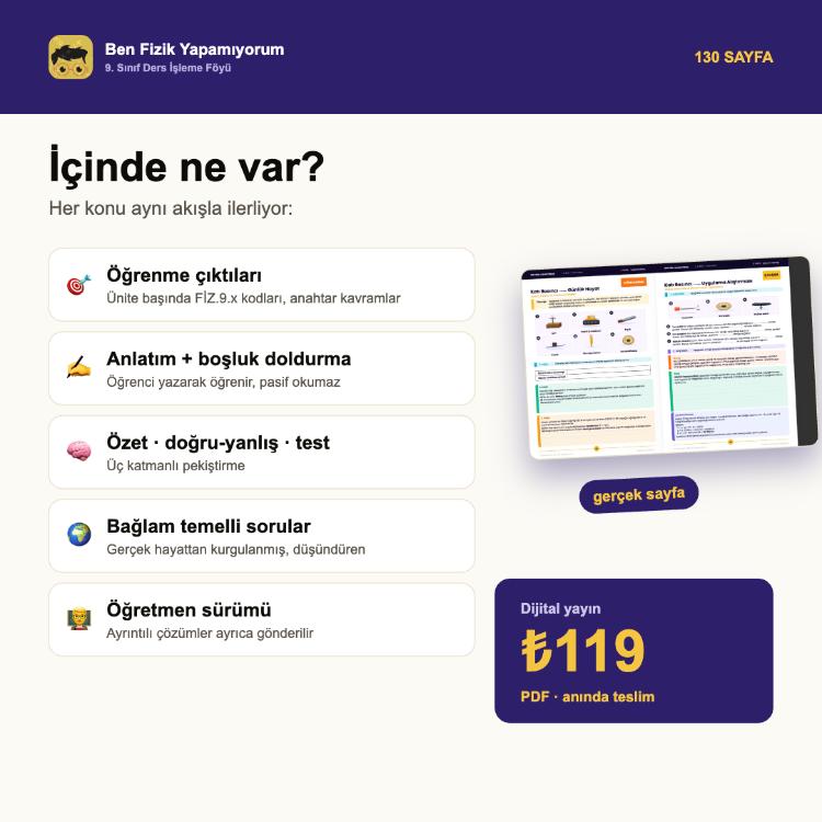 maarif modele uygun 9. sınıf fizik ders işleme föyü