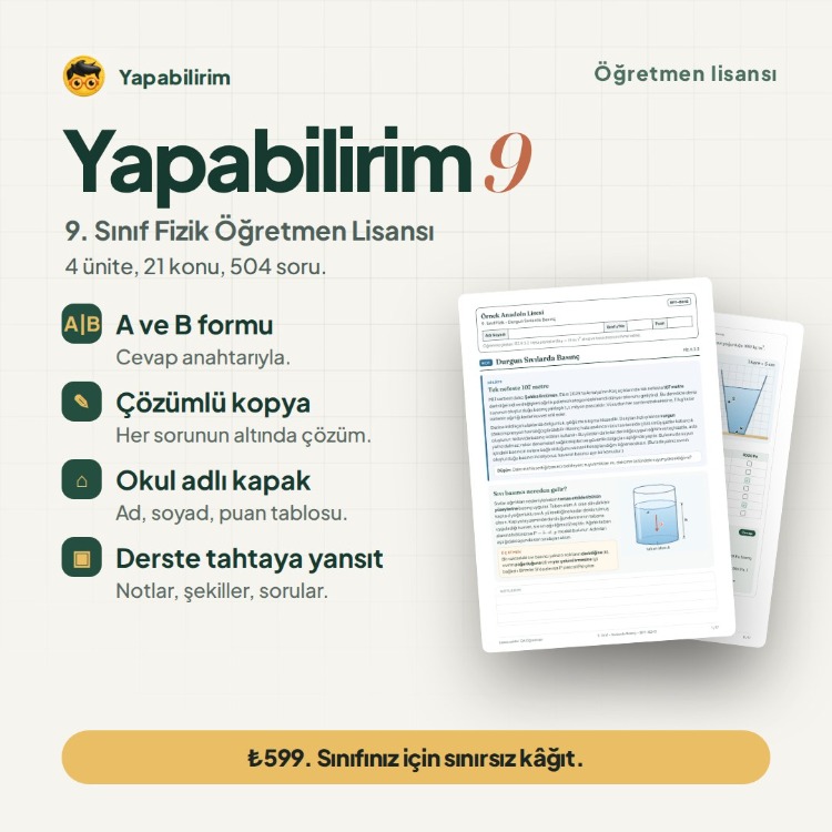 Yapabilirim 9 – 9. Sınıf Fizik Öğretmen Lisansı