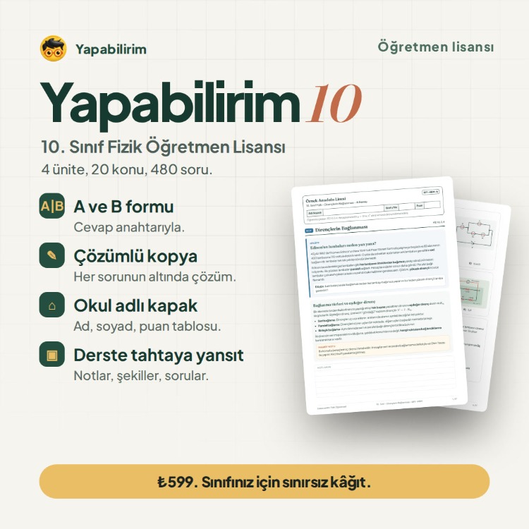 Yapabilirim 10 – 10. Sınıf Fizik Öğretmen Lisansı