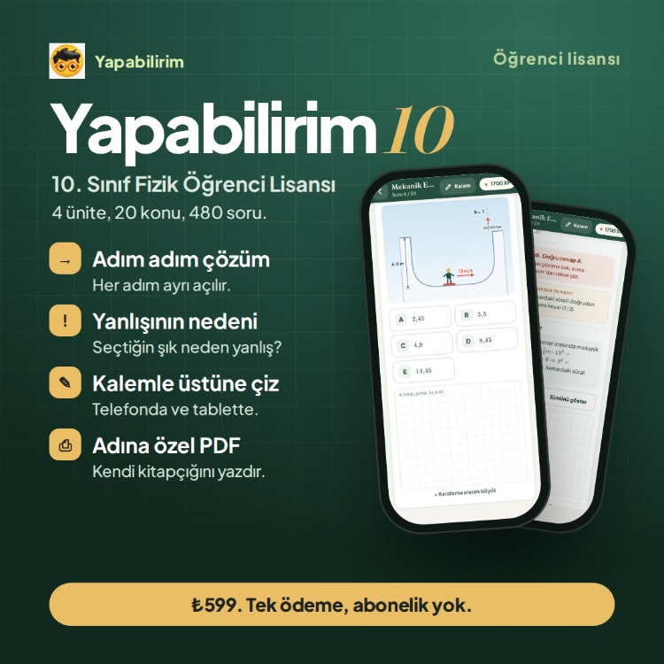 Yapabilirim 10 – 10. Sınıf Fizik Öğrenci Lisansı