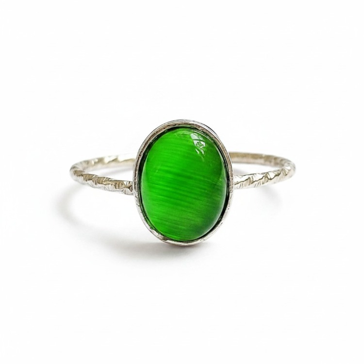 925 Ayar Kedi Gözü Taşlı Minimalist Ayarlanabilir Yüzük