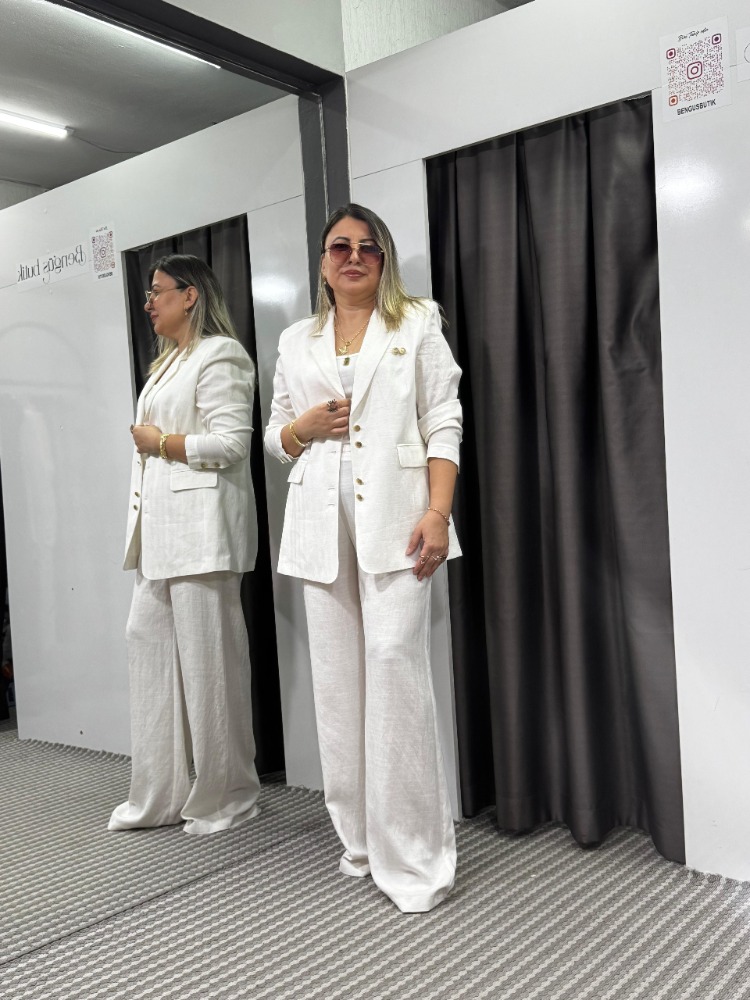Keten Blazer Ceket Pantolon Takım