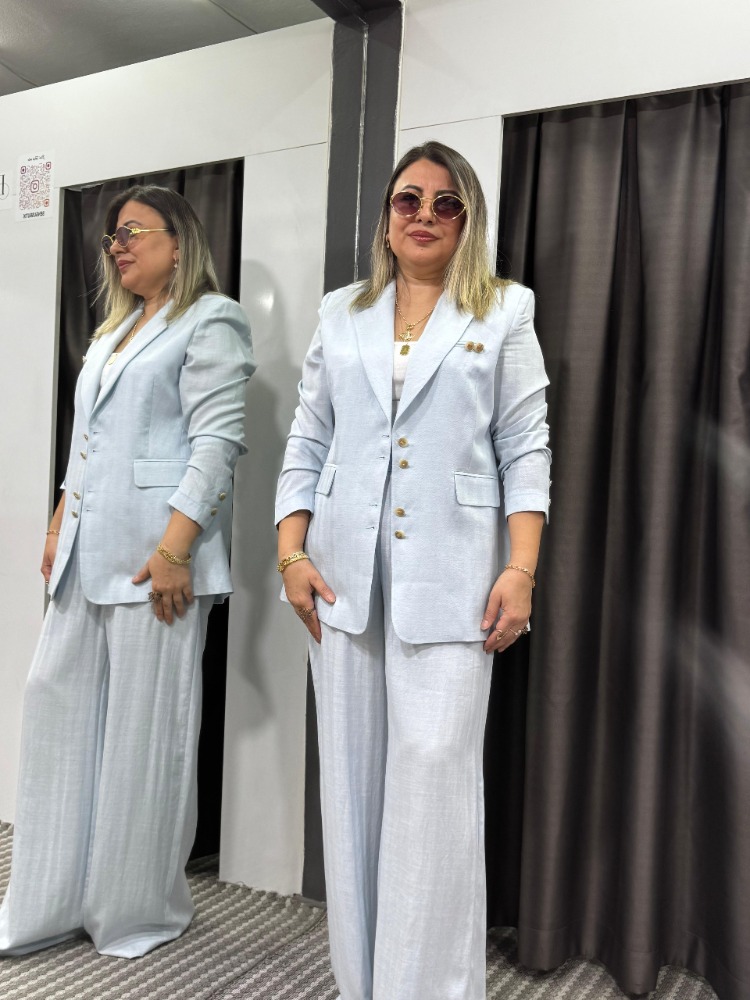 Keten Blazer Ceket Pantolon Takım