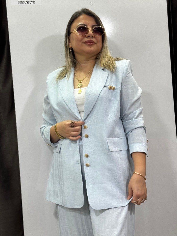 Keten Blazer Ceket Pantolon Takım