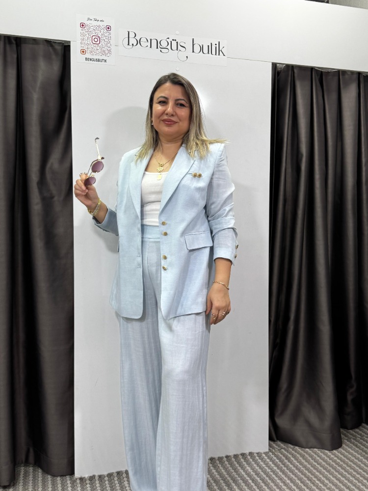 Keten Blazer Ceket Pantolon Takım