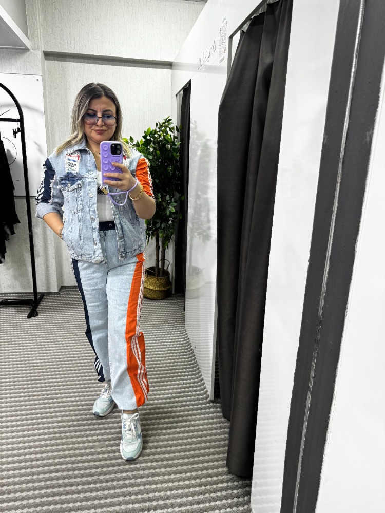 Paça Lastik Detaylı Kot Takım