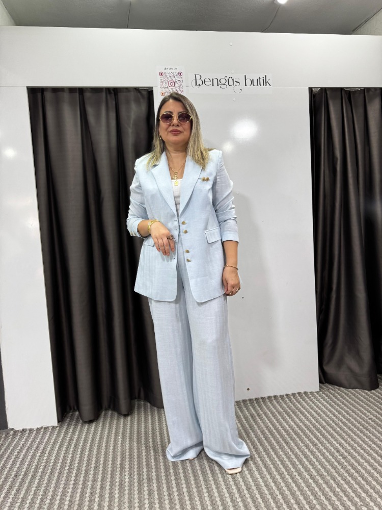 Keten Blazer Ceket Pantolon Takım