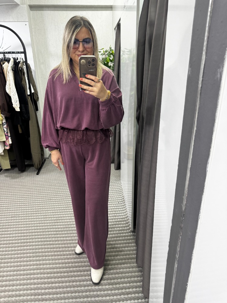Güpür Detaylı Bordo İkili Takım