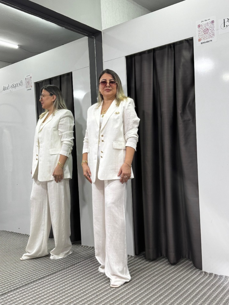 Keten Blazer Ceket Pantolon Takım