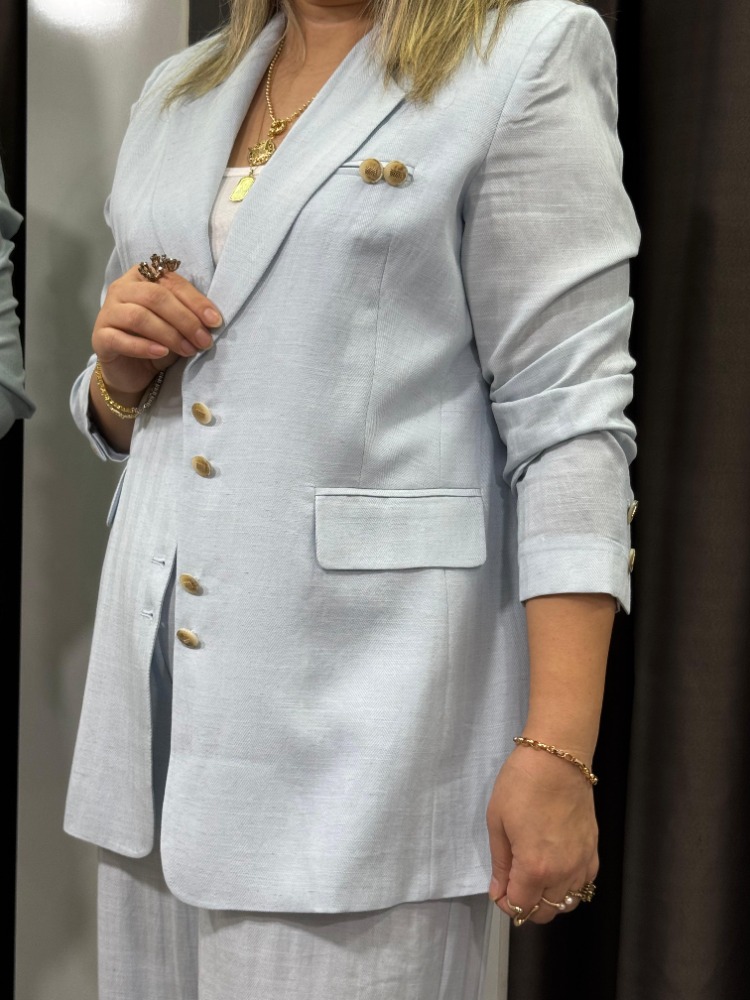 Keten Blazer Ceket Pantolon Takım