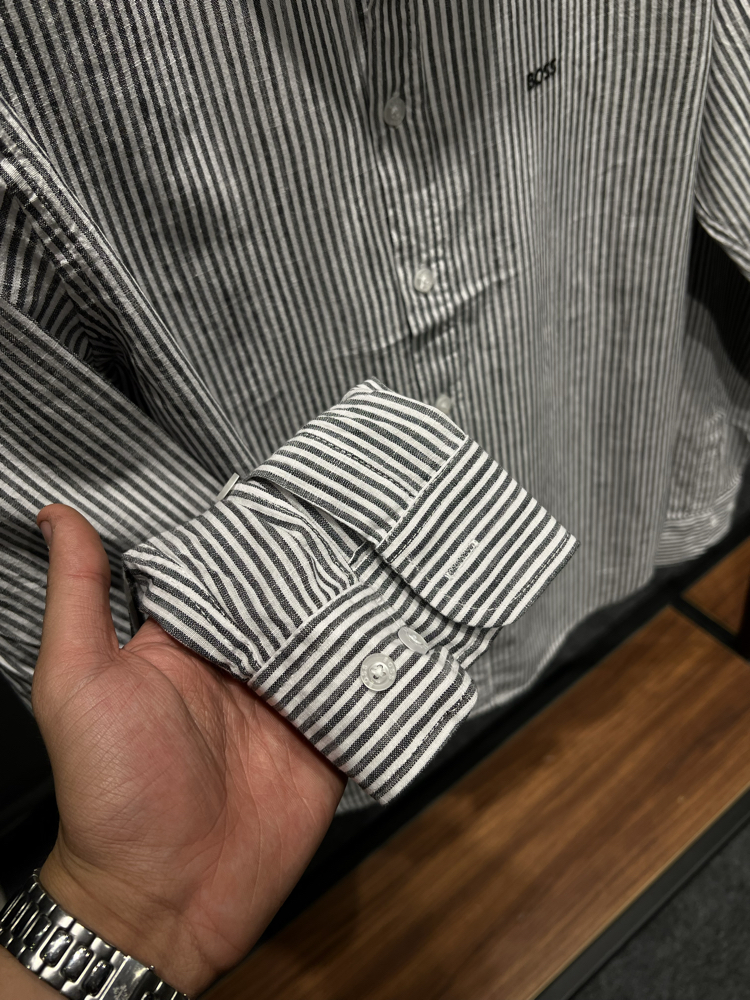 BOSS Premium Çizgili Keten Gömlek