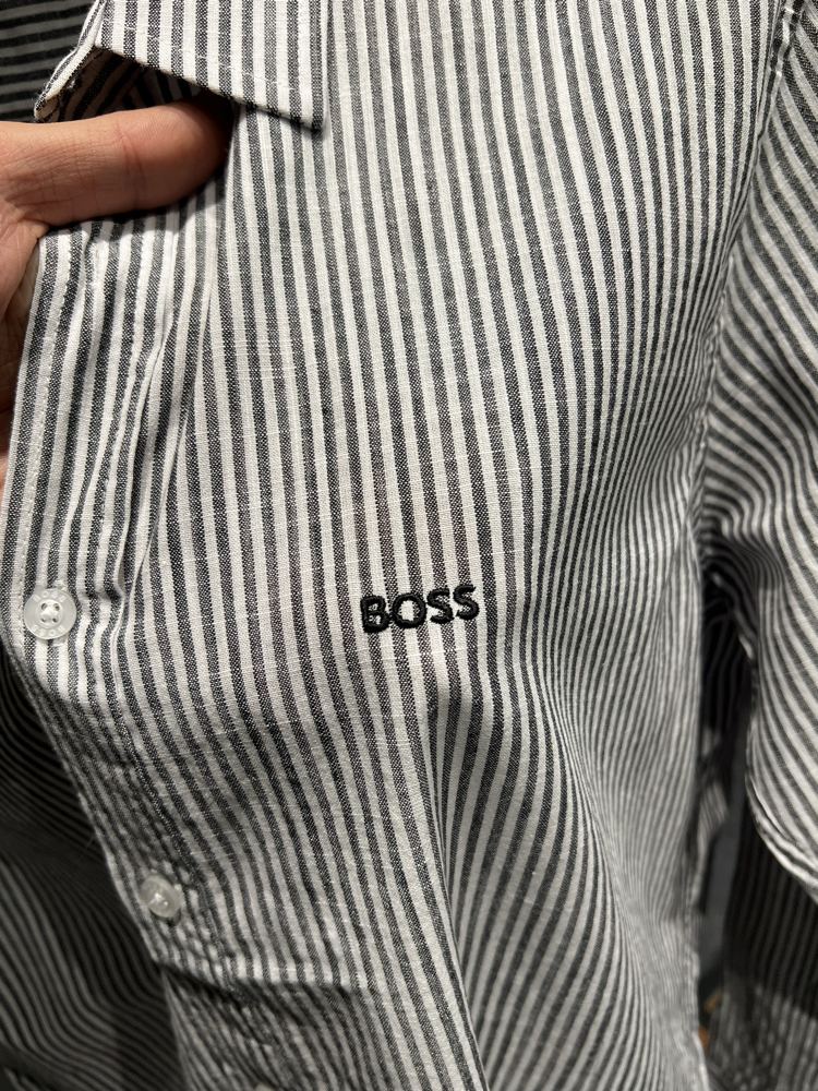 BOSS Premium Çizgili Keten Gömlek