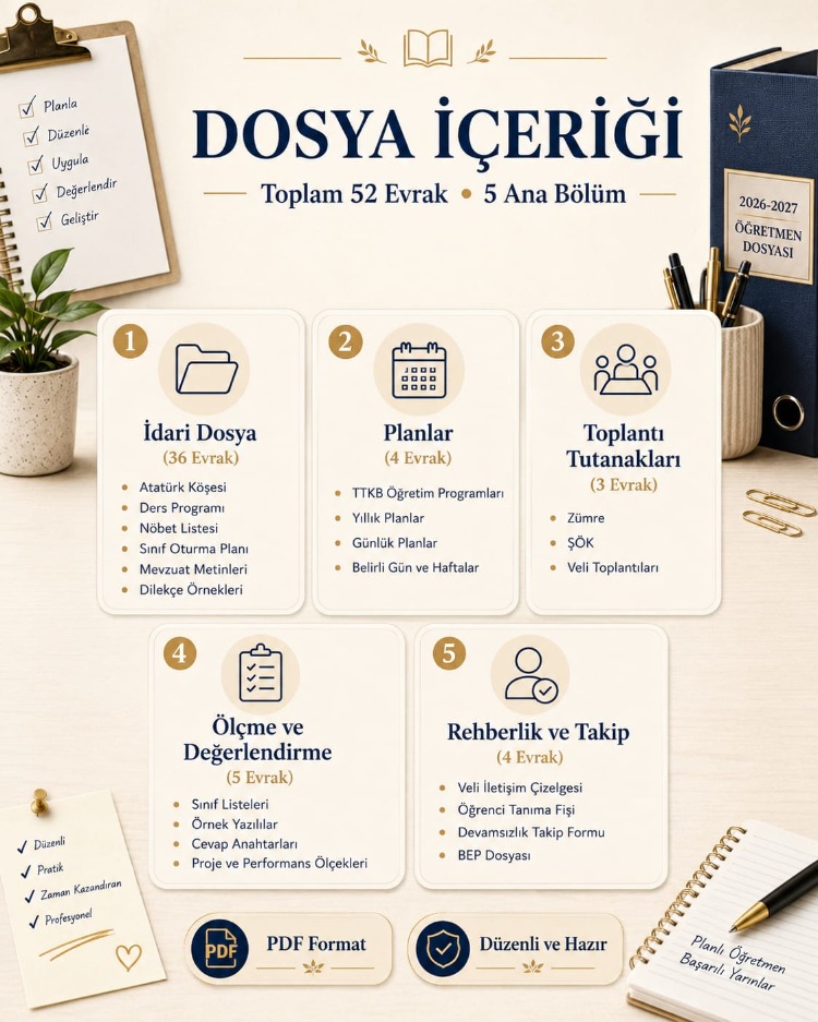 2026-2027 ÖĞRETMEN DOSYASI (52 Evrak | 5 Ana Bölüm) | PDF | Dijital Ürün