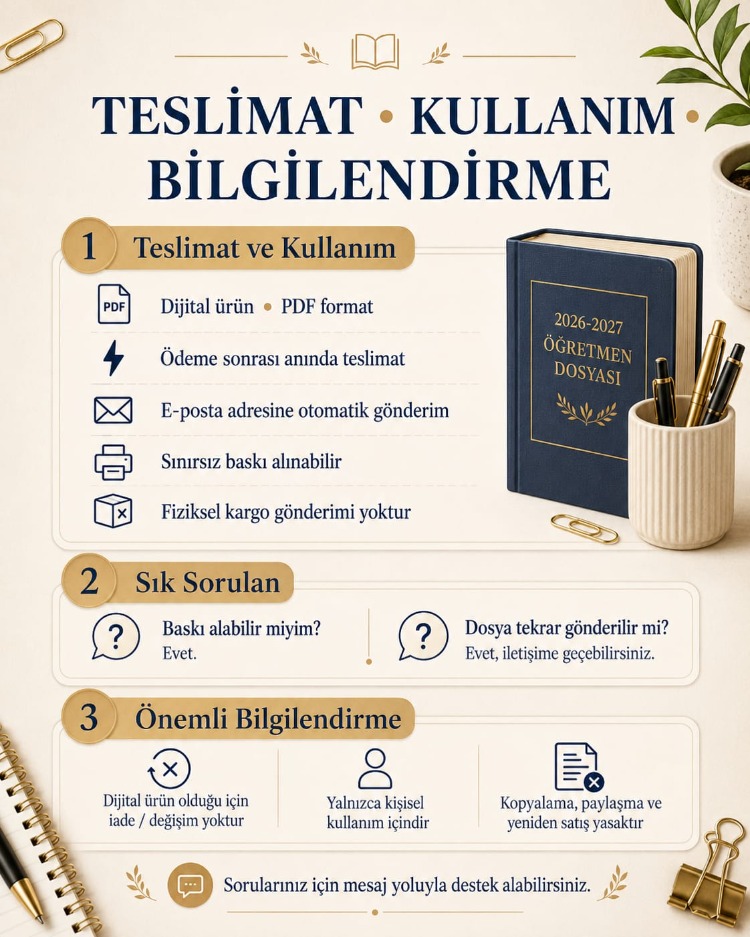 2026-2027 ÖĞRETMEN DOSYASI (52 Evrak | 5 Ana Bölüm) | PDF | Dijital Ürün