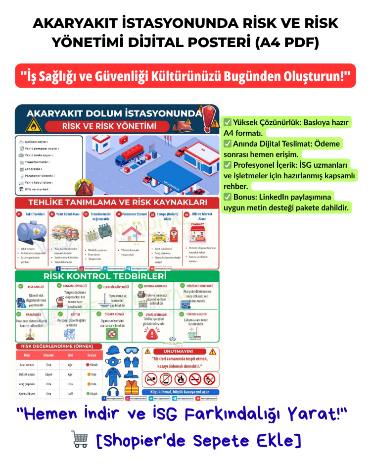Akaryakıt İstasyonu Risk Yönetimi ve İSG Rehberi (Dijital Poster - A4 PDF)