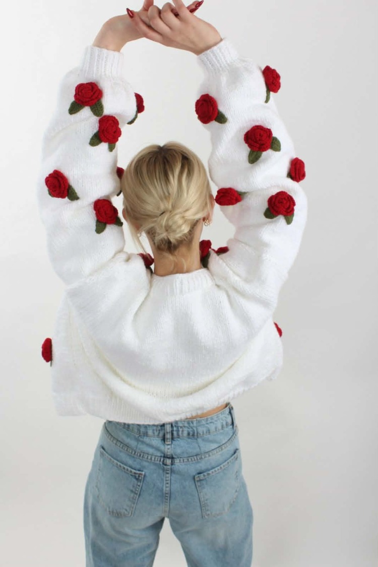 Güllü Hırka - Beyaz - Model Adı: Rose