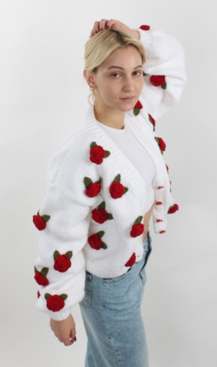 Güllü Hırka - Beyaz - Model Adı: Rose