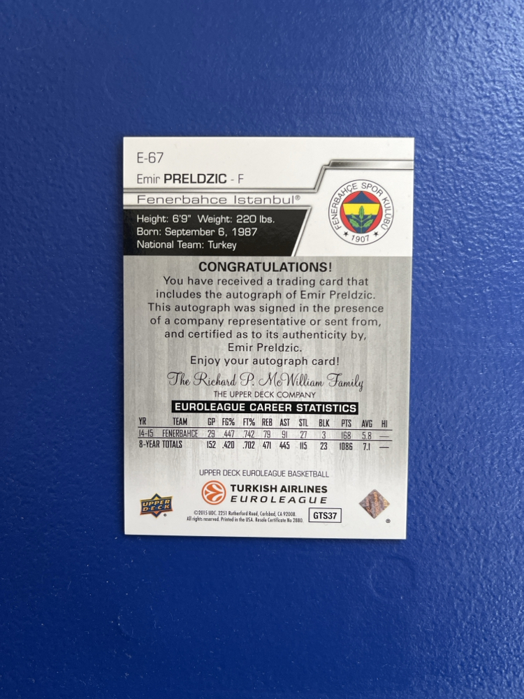 Emir Preldzic Fenerbahçe İmzalı kart