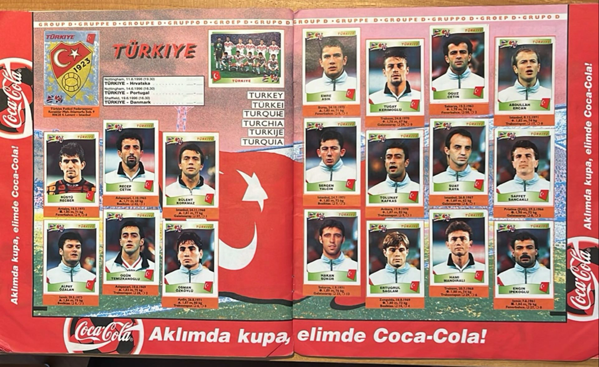 Hami Mandıralı imzalı Panini Euro 96 sticker çıkartma albüm