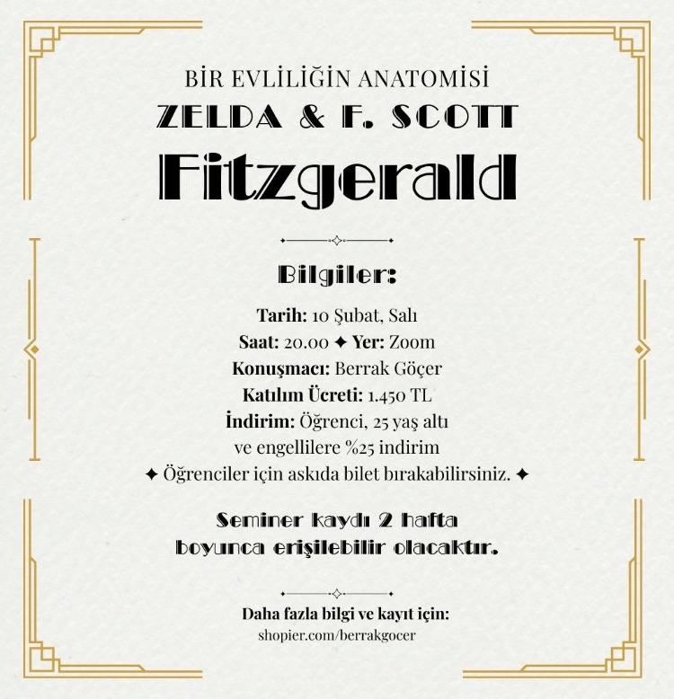 Bir Evliliğin Anatomisi: Zelda ve F. Scott Fitzgerald (Online Seminer)