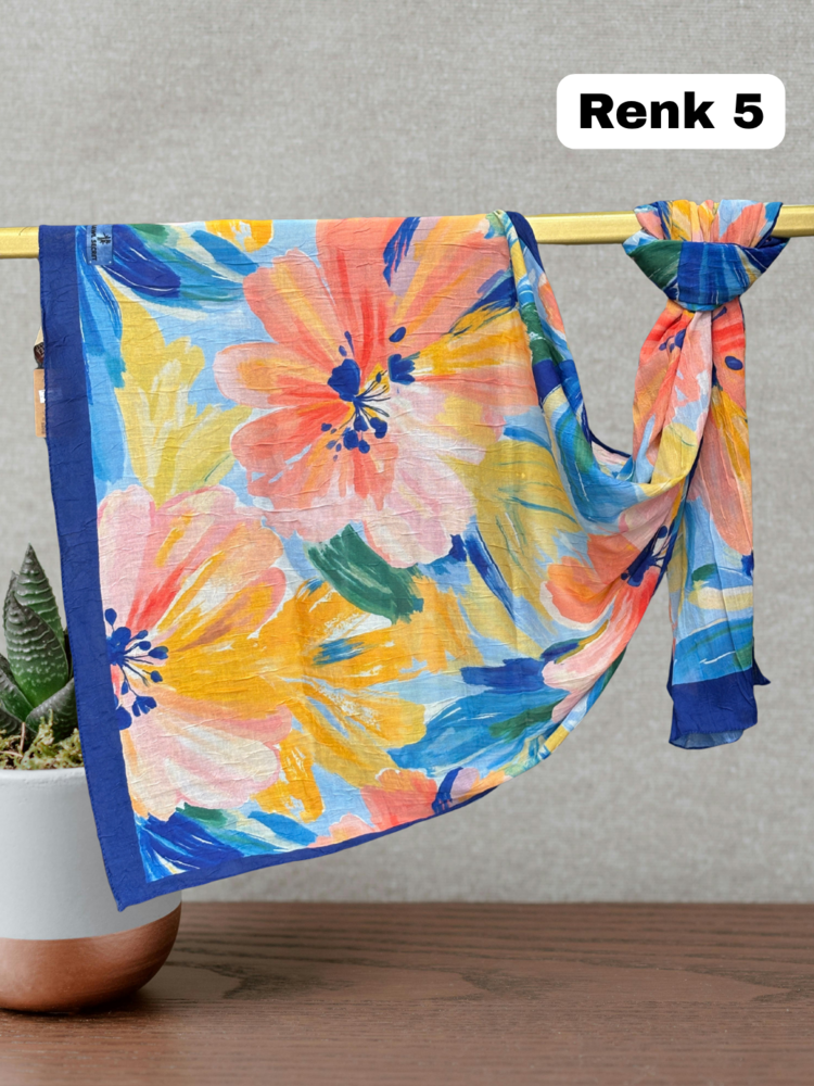 Pastel Çiçek Desen Bambu Kraş Şal (17 RENK) 1088