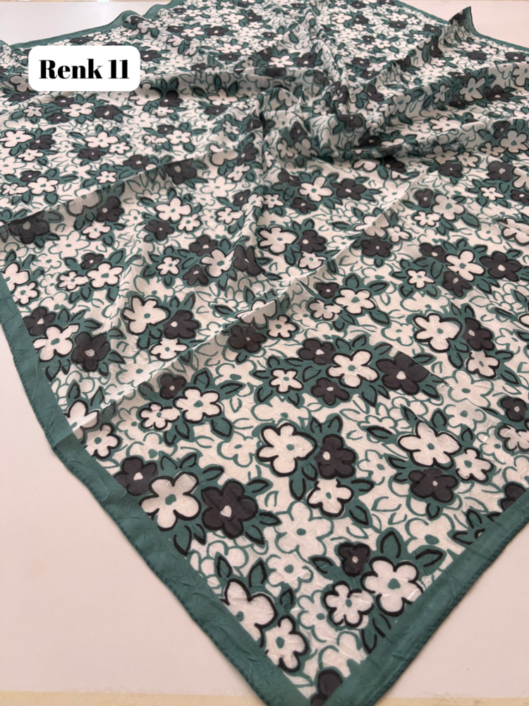 Çiçek Desen Bambu Kraş Eşarp (17 RENK) 1067