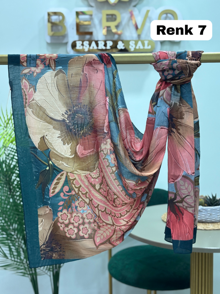 Çiçek Desen Bambu Kraş Şal (14 Renk) 1082