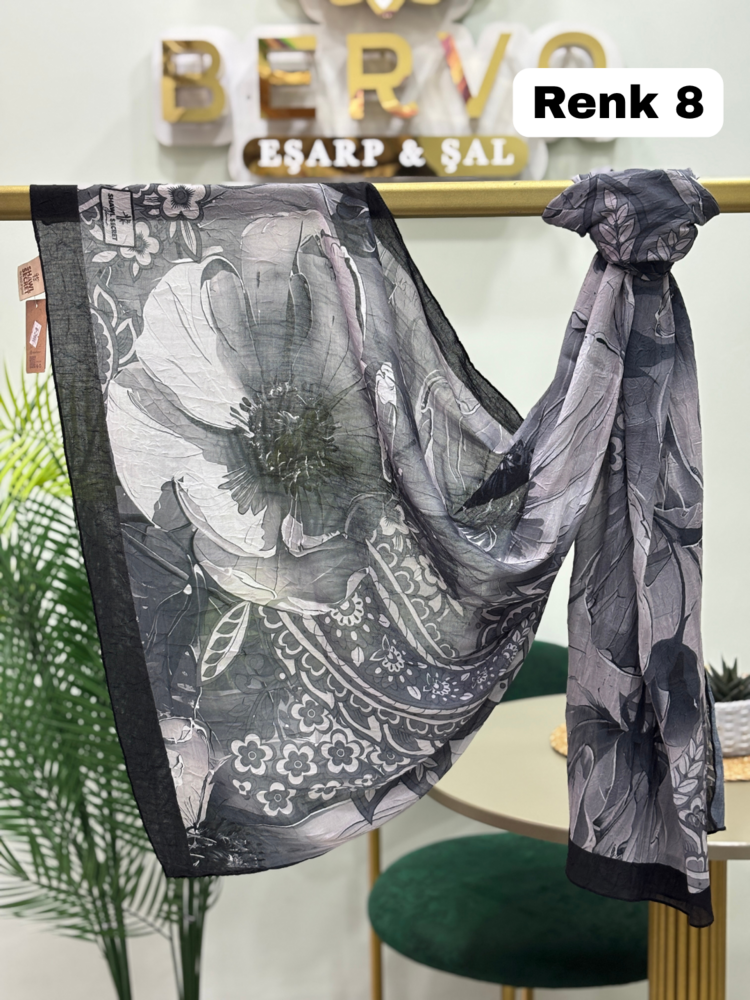 Çiçek Desen Bambu Kraş Şal (14 Renk) 1082
