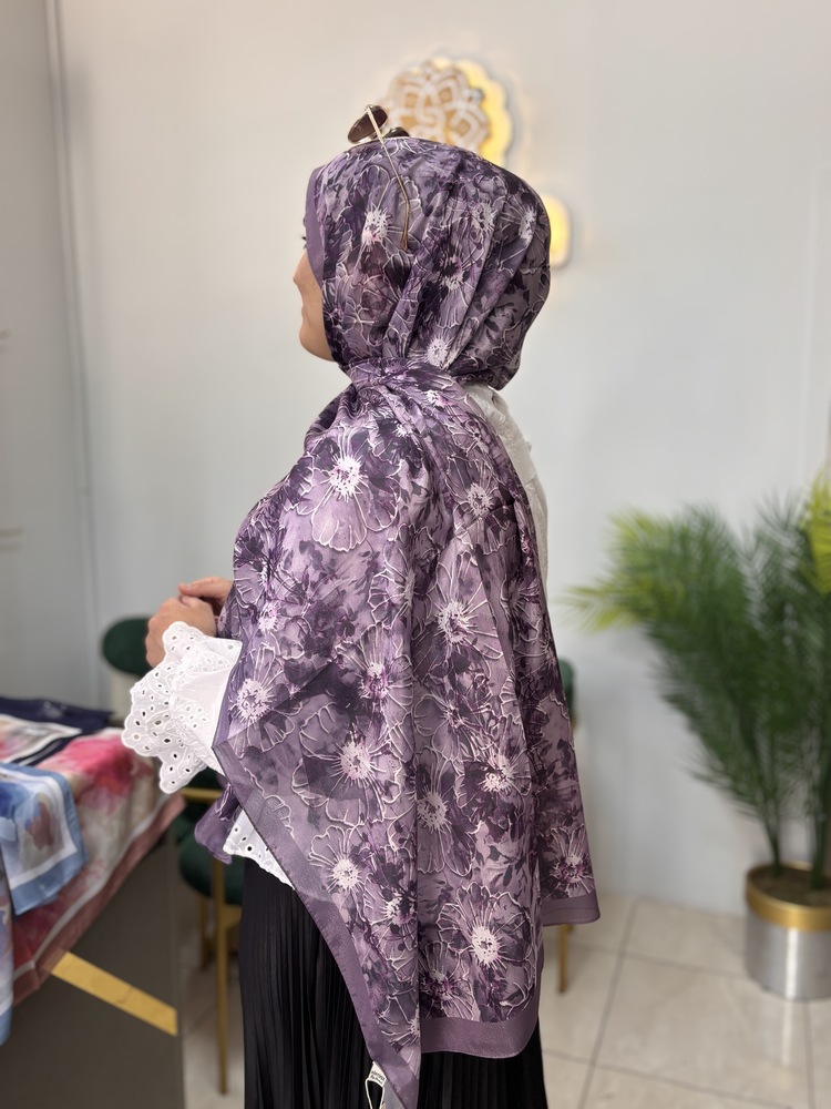 HİNT İPEK Çiçek Desen Vual İpek Şal (16 RENK) 1070