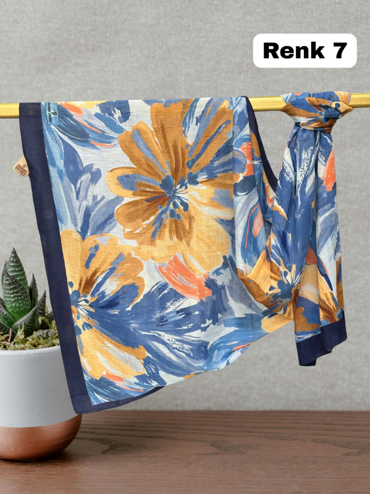 Pastel Çiçek Desen Bambu Kraş Şal (17 RENK) 1088