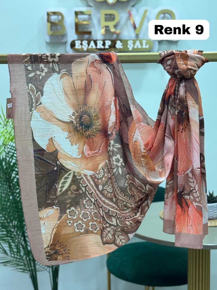 Çiçek Desen Bambu Kraş Şal (14 Renk) 1082