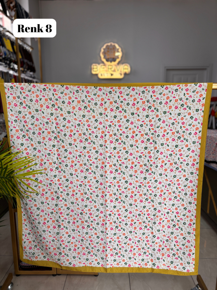 Renkli Çiçek Desen Bambu Kraş Eşarp (9 Renk) 1057