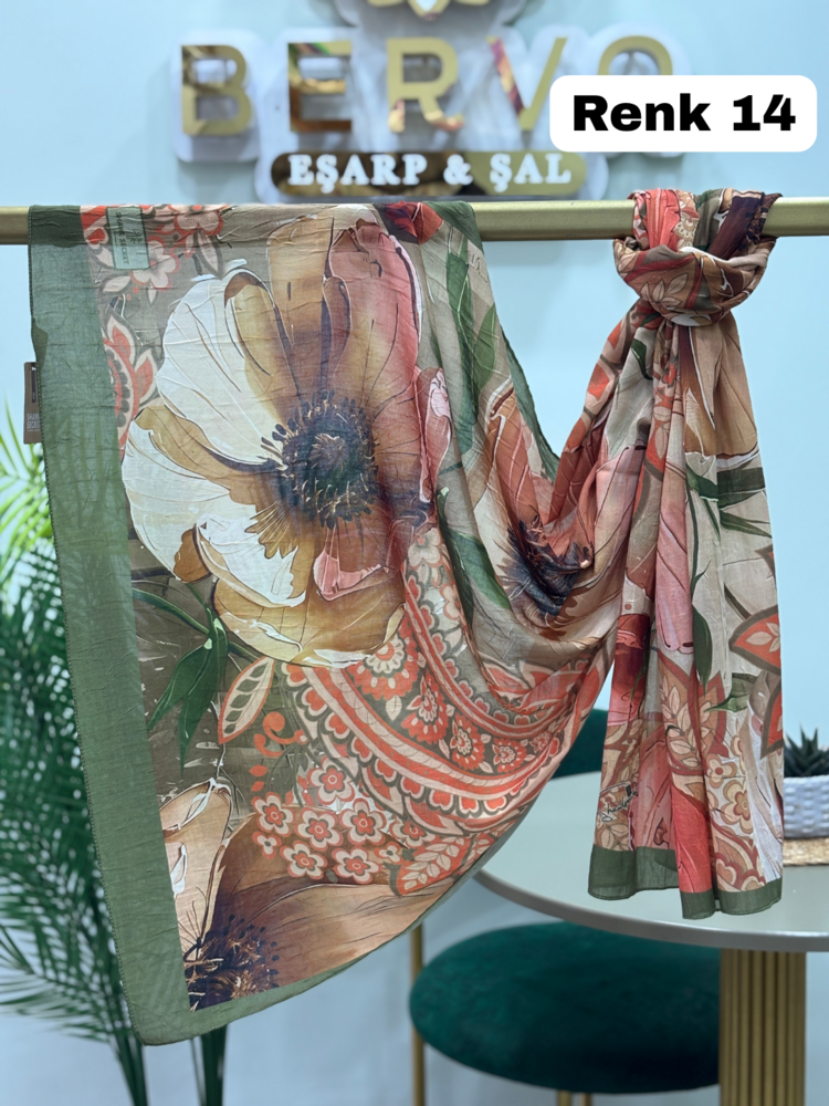 Çiçek Desen Bambu Kraş Şal (14 Renk) 1082