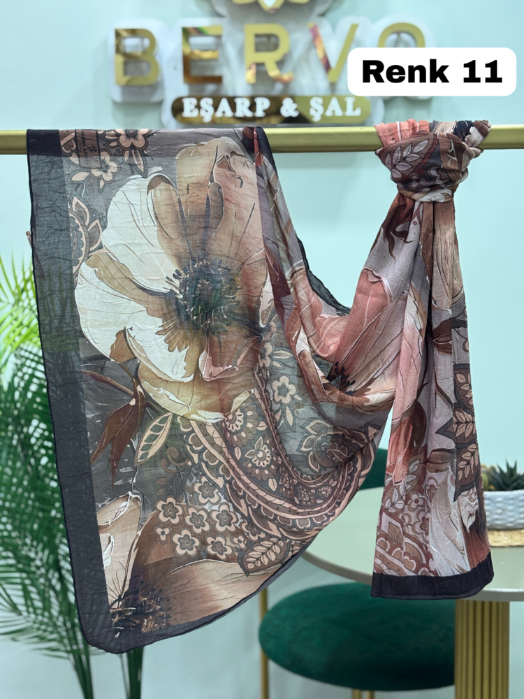 Çiçek Desen Bambu Kraş Şal (14 Renk) 1082