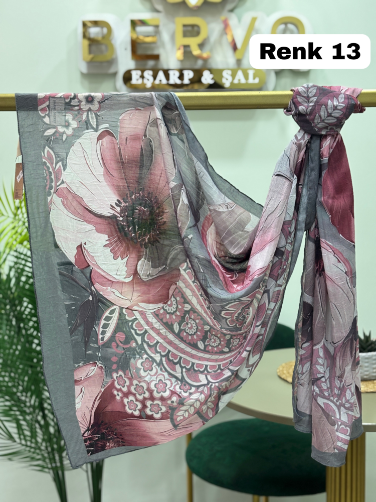 Çiçek Desen Bambu Kraş Şal (14 Renk) 1082