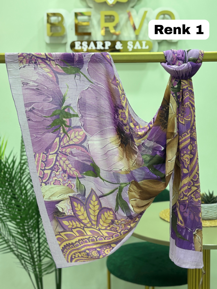 Çiçek Desen Bambu Kraş Şal (14 Renk) 1082