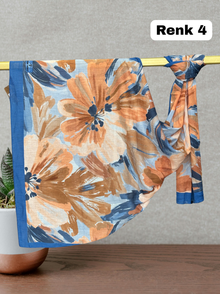 Pastel Çiçek Desen Bambu Kraş Şal (17 RENK) 1088