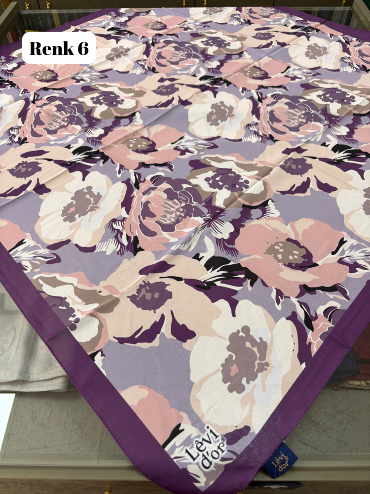 LEVİRDOR Pastel Çiçek Desen Violet Eşarp (12 RENK) 1066