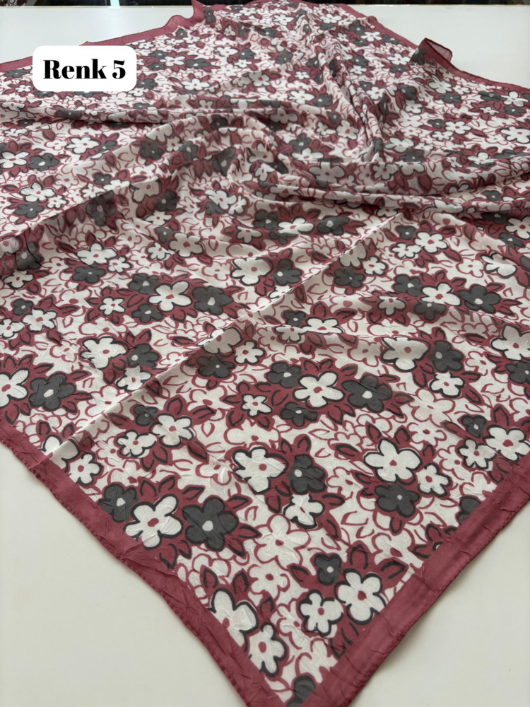 Çiçek Desen Bambu Kraş Eşarp (17 RENK) 1067