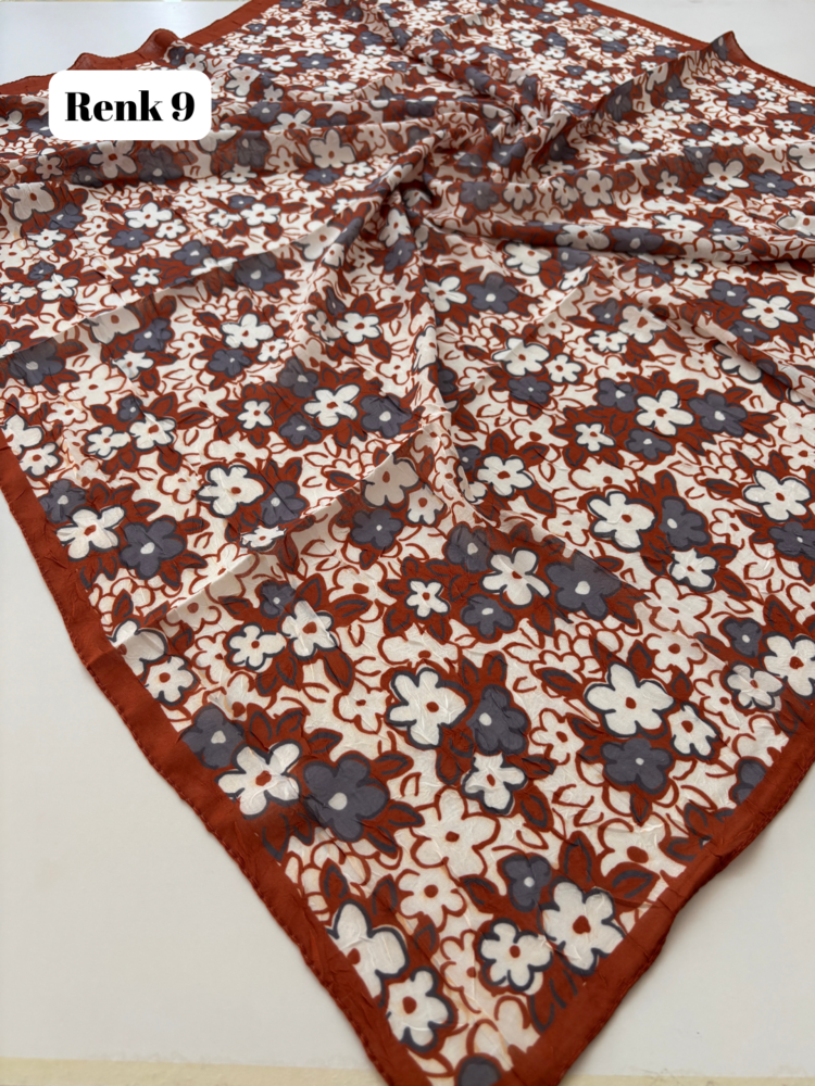 Çiçek Desen Bambu Kraş Eşarp (17 RENK) 1067