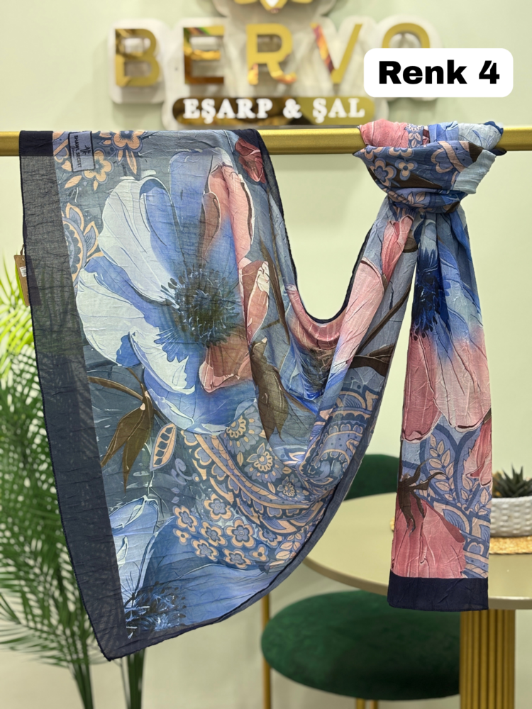 Çiçek Desen Bambu Kraş Şal (14 Renk) 1082
