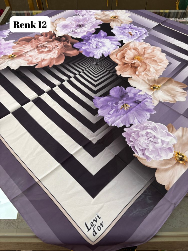 LEVİRDOR Büyük Gül Desen Violet Eşarp (15 RENK) 1064