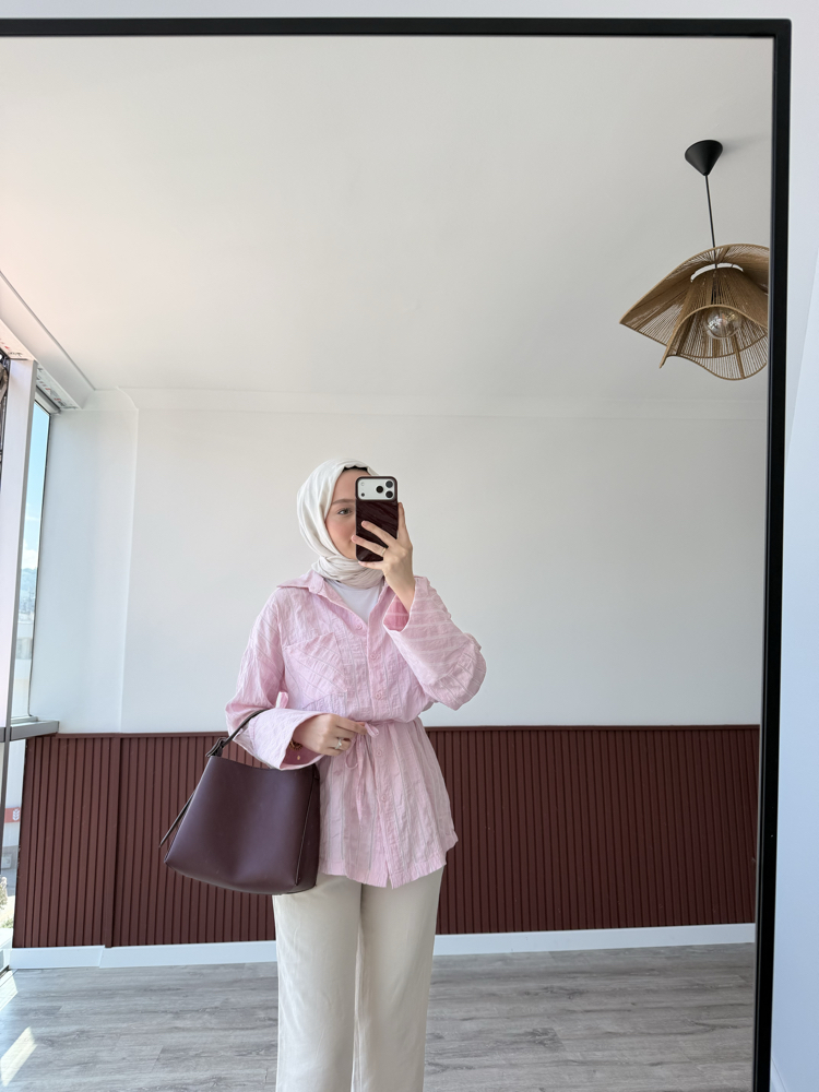 çizgi gömlek pembe
