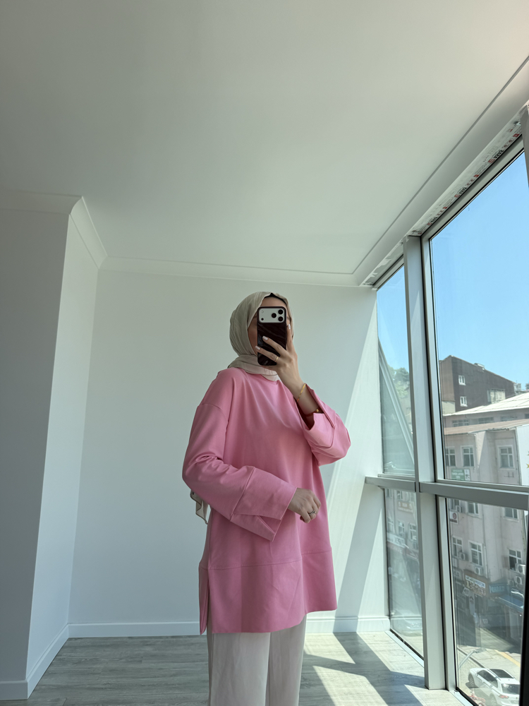 Yırtmaçlı sweat Pembe